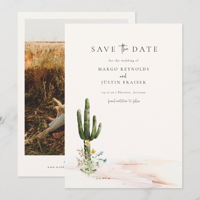 Invitación Boda del Desierto de Flor Silvestre Foto Guardar f (Anverso / Reverso)