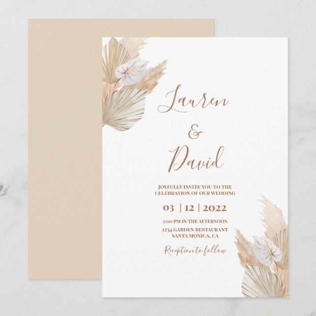 Invitación Boda del desierto de Grass Pampas (Anverso / Reverso)