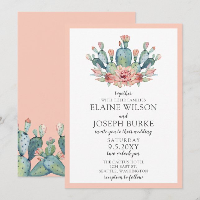 Invitación Boda del desierto de la naturaleza botánica de Rub (Anverso / Reverso)