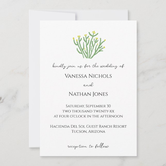 Invitación Boda del desierto del Cholla Cactus, flor amarilla (Anverso)