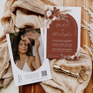 Invitación Boda del desierto Pampas Grasa Boho Arch Código QR