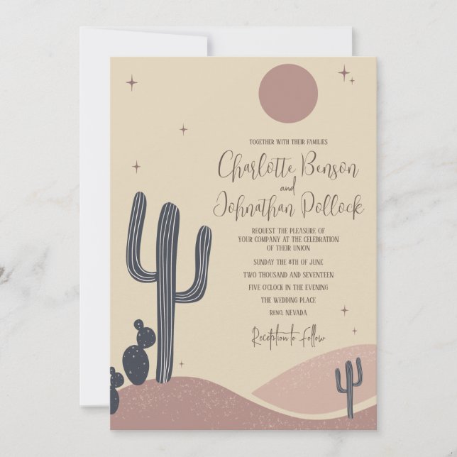 Invitación Boda del Desierto Saguaro Cactus de Rubor y Sage (Anverso)