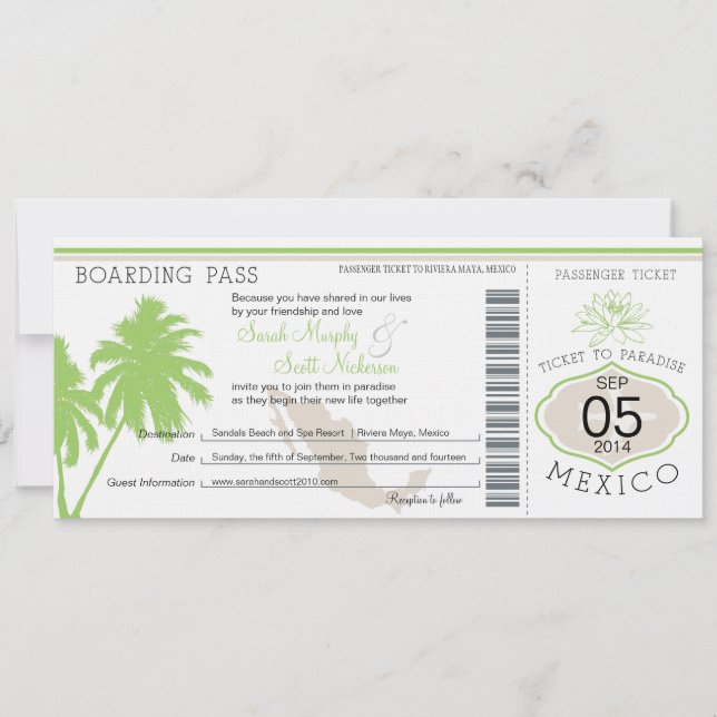 Invitación Boda del destino del documento de embarque de (Anverso)