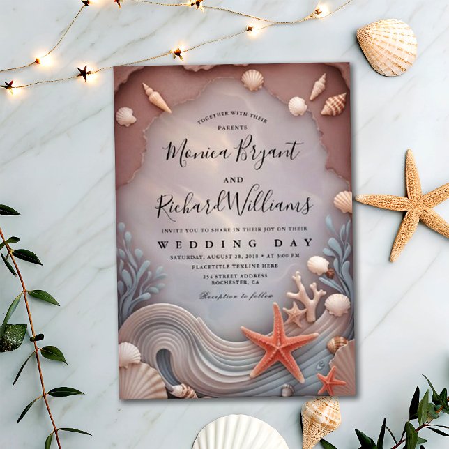 Invitación Boda del Día de la Pareja Rosa Tropical Gold (Subido por el creador)