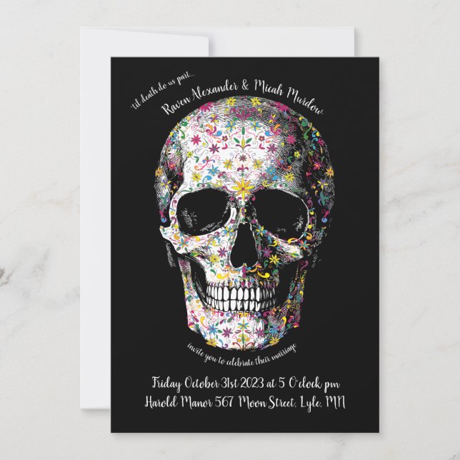 Invitación Boda del Día de los Muertos de la Calavera (Anverso)