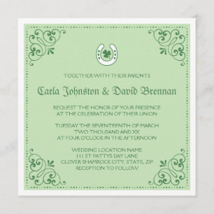 Invitación Boda del día de St Patrick verde de herradura del