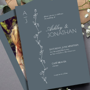 Invitación Boda del divisor botánico moderno Dusty Blue Photo