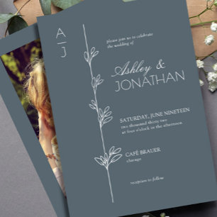 Invitación Boda del divisor botánico moderno Dusty Blue Photo