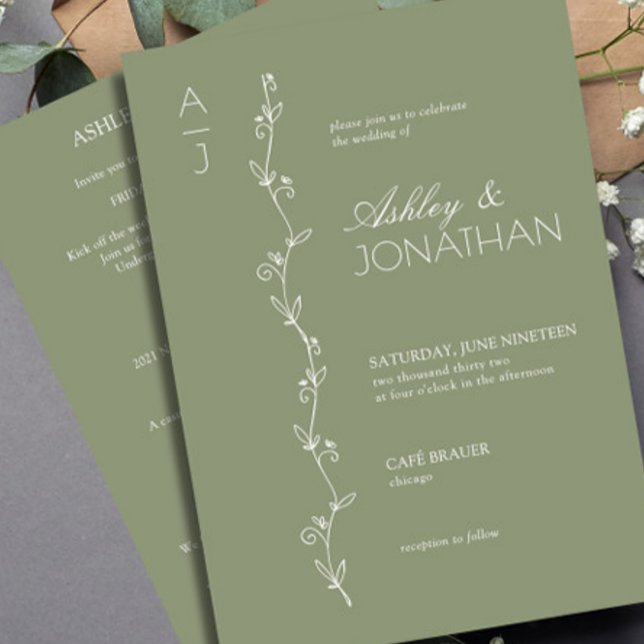 Invitación Boda del divisor botánico moderno Sage All-in-One (Subido por el creador)