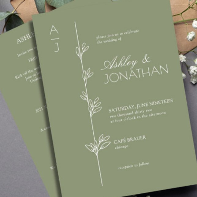 Invitación Boda del divisor botánico moderno Sage All-in-One (Subido por el creador)