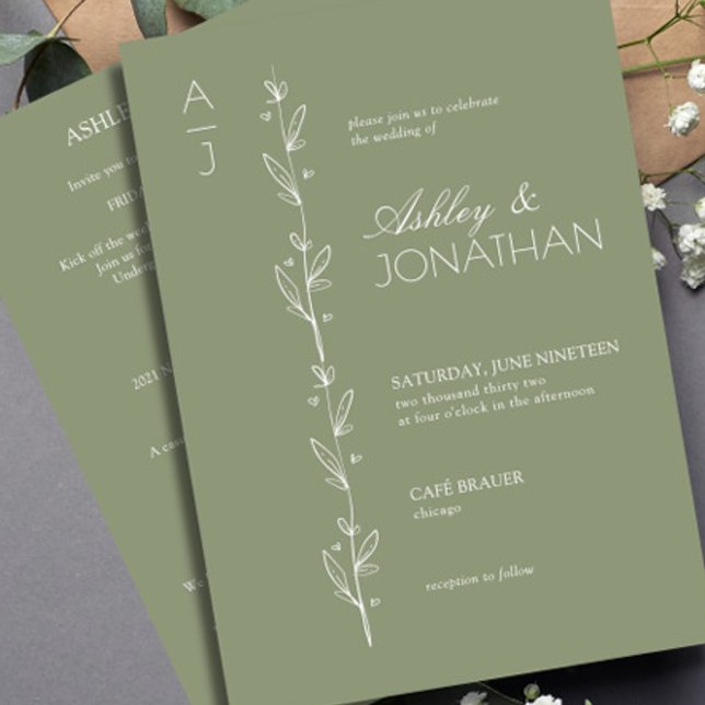 Invitación Boda del divisor botánico moderno Sage All-in-One (Subido por el creador)