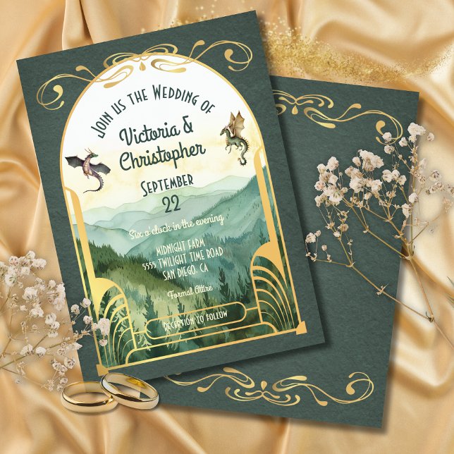 Invitación Boda del Dragón Art Nouveau encantado (Subido por el creador)
