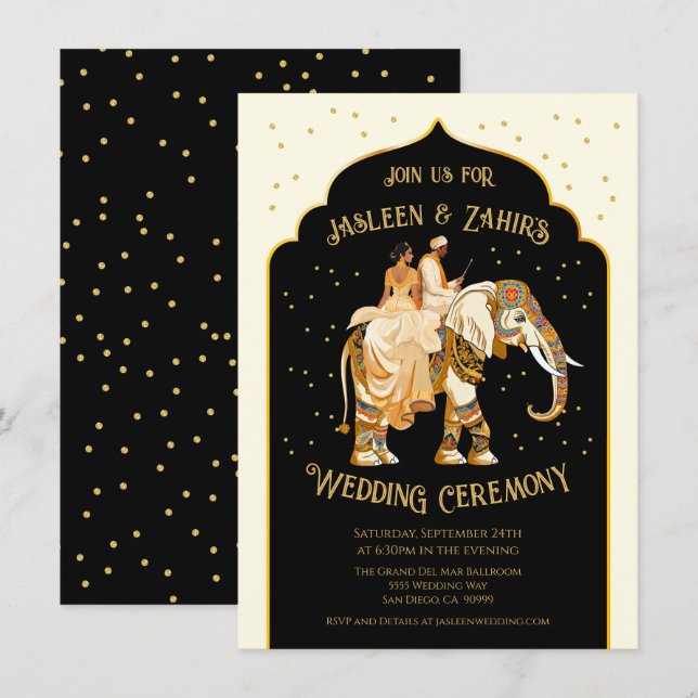 Invitación Boda del Elefante de Groom Bride la India (Anverso / Reverso)