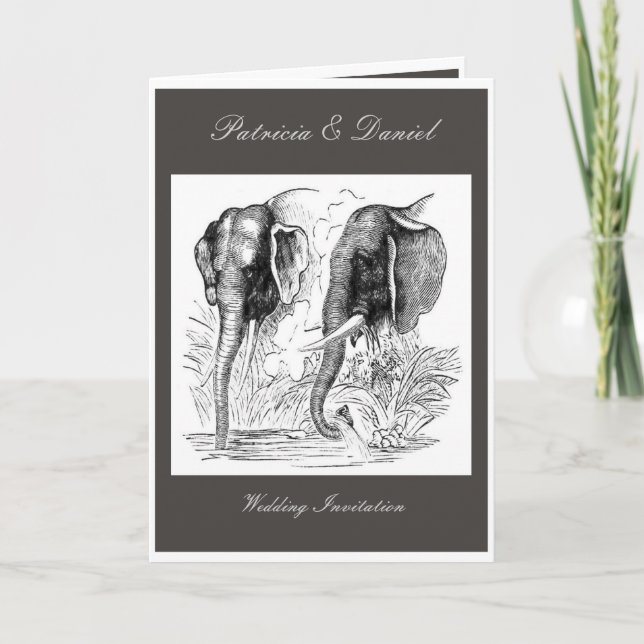 Invitación Boda del elefante negro y blanco (Anverso)