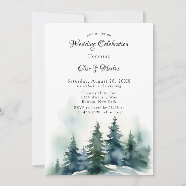 Invitación Boda del escenario del árbol de navidad de inviern (Anverso)