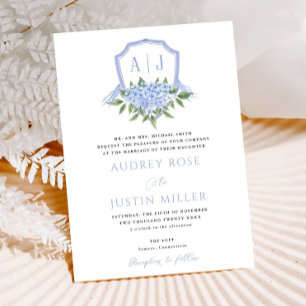 Invitación Boda del Escudo de acuarela de las flores de hidrá