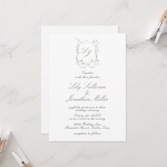 Invitación Boda del Escudo de la calabaza otoñal Delicate (Anverso/Reverso In Situ)