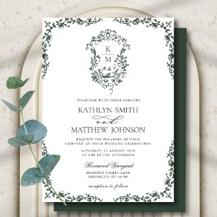 Invitación Boda del Escudo de la cosecha floral del monograma