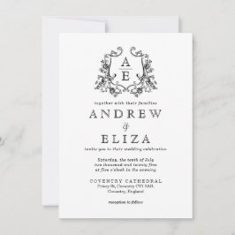 Invitación Boda del Escudo de Monograma Blanco y Negro de mod