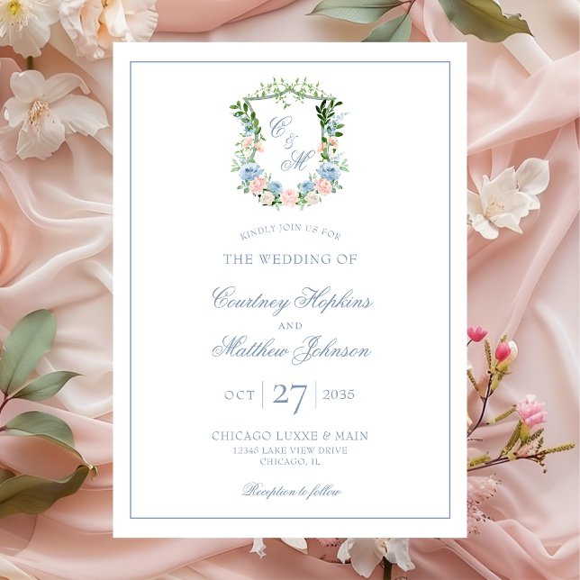 Invitación Boda del Escudo Dusty Blue Floral (Subido por el creador)