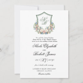Invitación Boda del Escudo Dusty Blue Floral