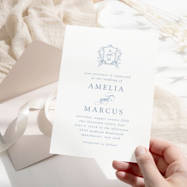 Invitación Boda del Escudo Dusty Blue Vintage (Subido por el creador)