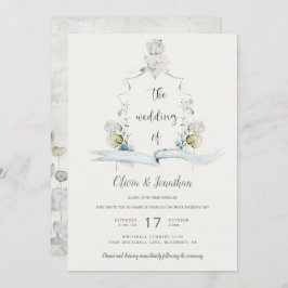 Invitación Boda del Escudo Eéthéth White Floral Sage Green