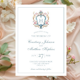 Invitación Boda del Escudo floral monogramado de vintage