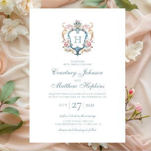 Invitación Boda del Escudo floral monogramado de vintage