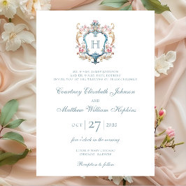 Invitación Boda del Escudo floral monogramado de vintage