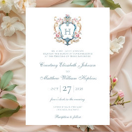 Invitación Boda del Escudo floral monogramado de vintage