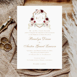 Invitación Boda del Escudo Floral Rubor Burgundy Monograma