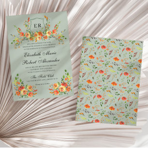Invitación Boda del Escudo verde floral de monograma