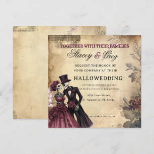 Invitación Boda del esqueleto gótico rústico de Halloween