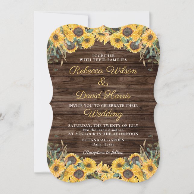 Invitación Boda del establo rústico de parrilladas de girasol (Anverso)