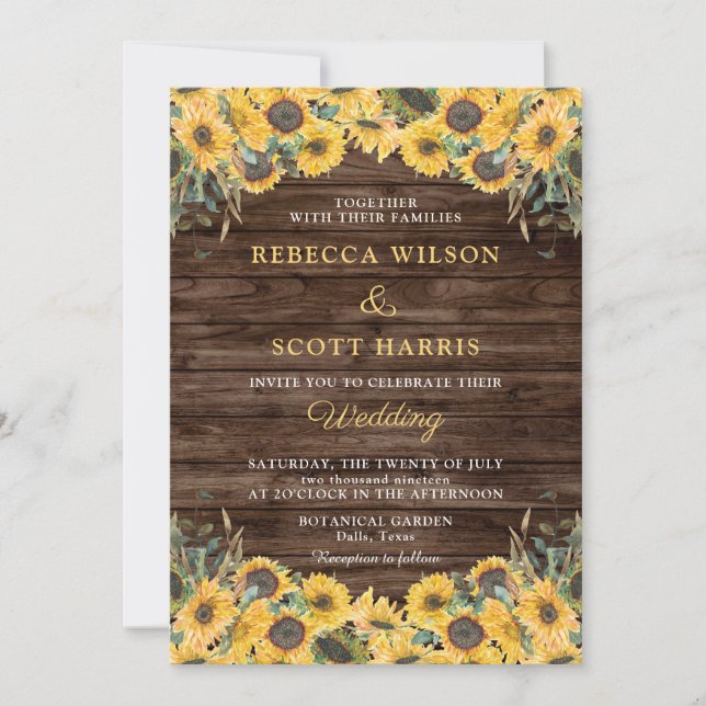 Invitación Boda del establo rústico de parrilladas de girasol (Anverso)