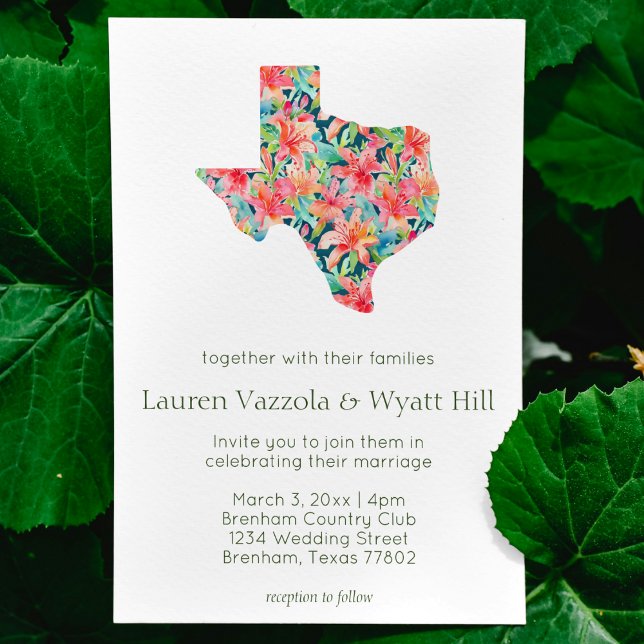 Invitación Boda del estado de Texas Brillante Tropical Floral (tropical "texas" state flower wedding invitation simple modern beach tropical invitation bright )