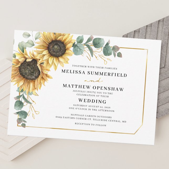 Invitación Boda del Eucalipto del girasol floral botánico (Sunflower Floral Eucalyptus Wedding Invitation)