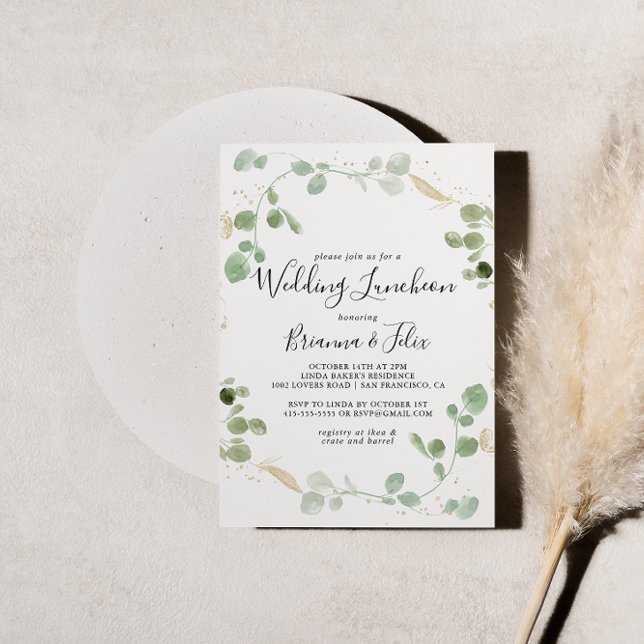 Invitación Boda del Eucalyptus del Oro Ducha nupcial del Lunc (Subido por el creador)