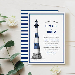 Invitación Boda del faro blanco azul