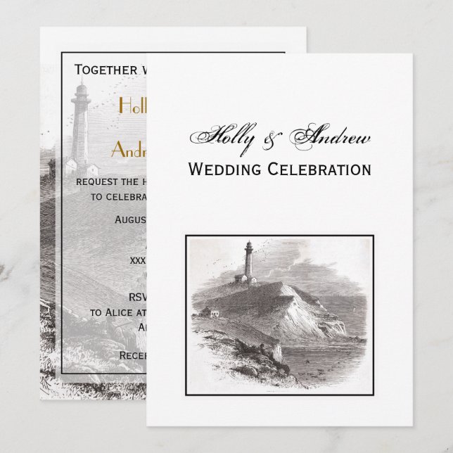 Invitación Boda del Faro de Montauk Point Hamptons (Anverso / Reverso)