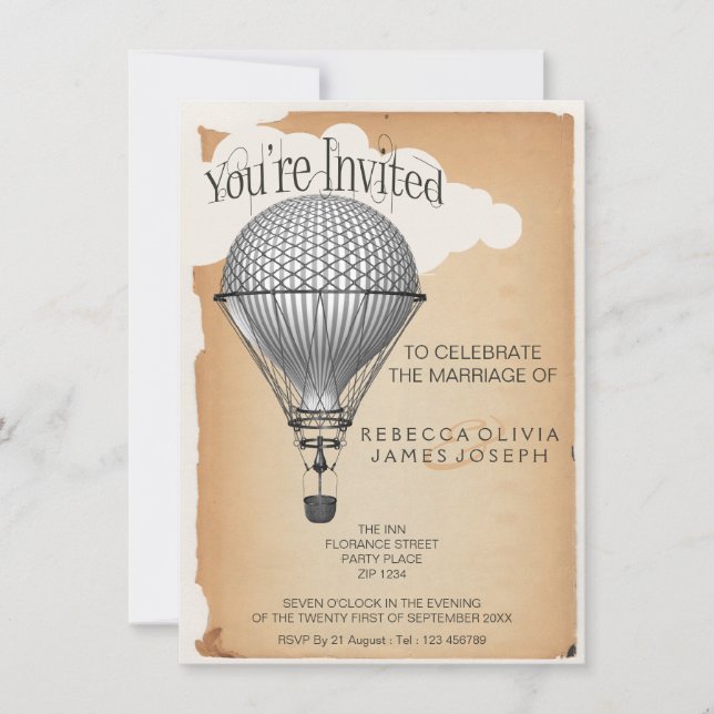Invitación Boda del Fiesta de recepción de globo aerostático  (Anverso)