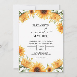 Invitación Boda del florecimiento del borde del girasol dorad