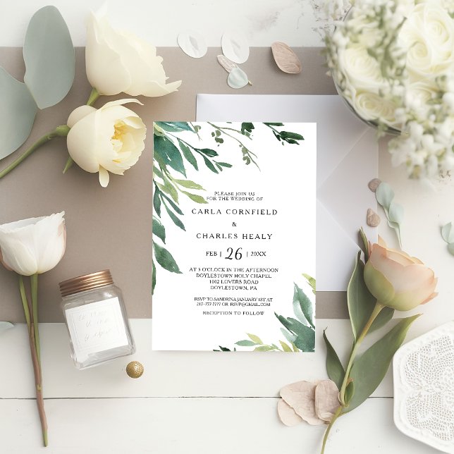 Invitación Boda del follaje botánico moderno de la vegetación (Subido por el creador)