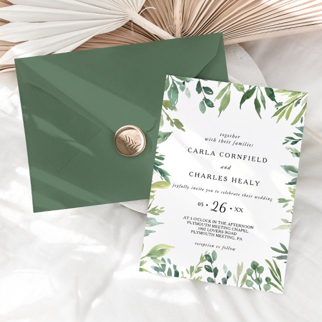 Invitación Boda del follaje botánico moderno de la vegetación (Subido por el creador)