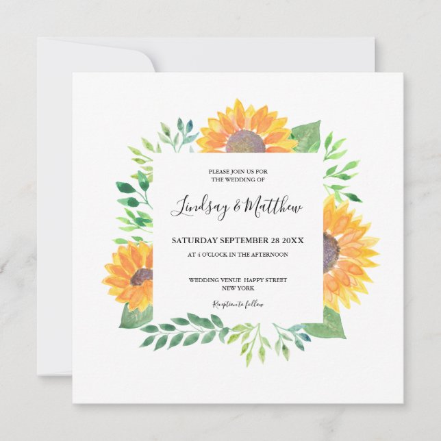Invitación Boda del follaje de girasol del país (Anverso)