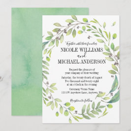 Invitación Boda del follaje de la coloración de agua verde RÚ