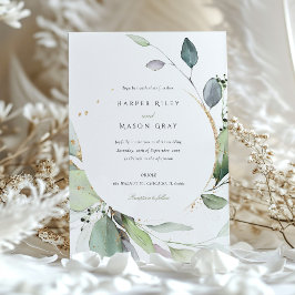 Invitación Boda del follaje de oro verde de color de agua