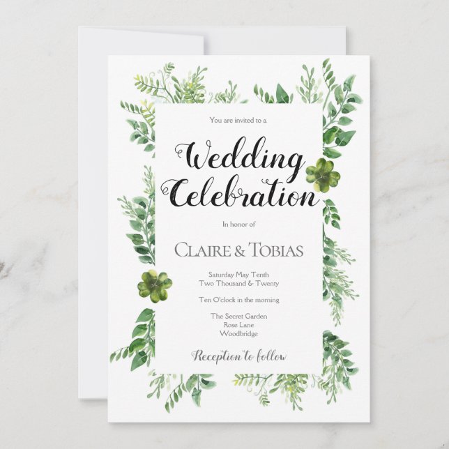 Invitación Boda del follaje de primavera de hierba salvaje ve (Anverso)