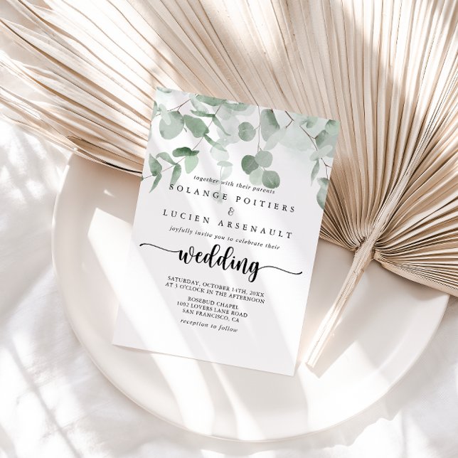 Invitación Boda del follaje del eucalipto verde clásico (Subido por el creador)